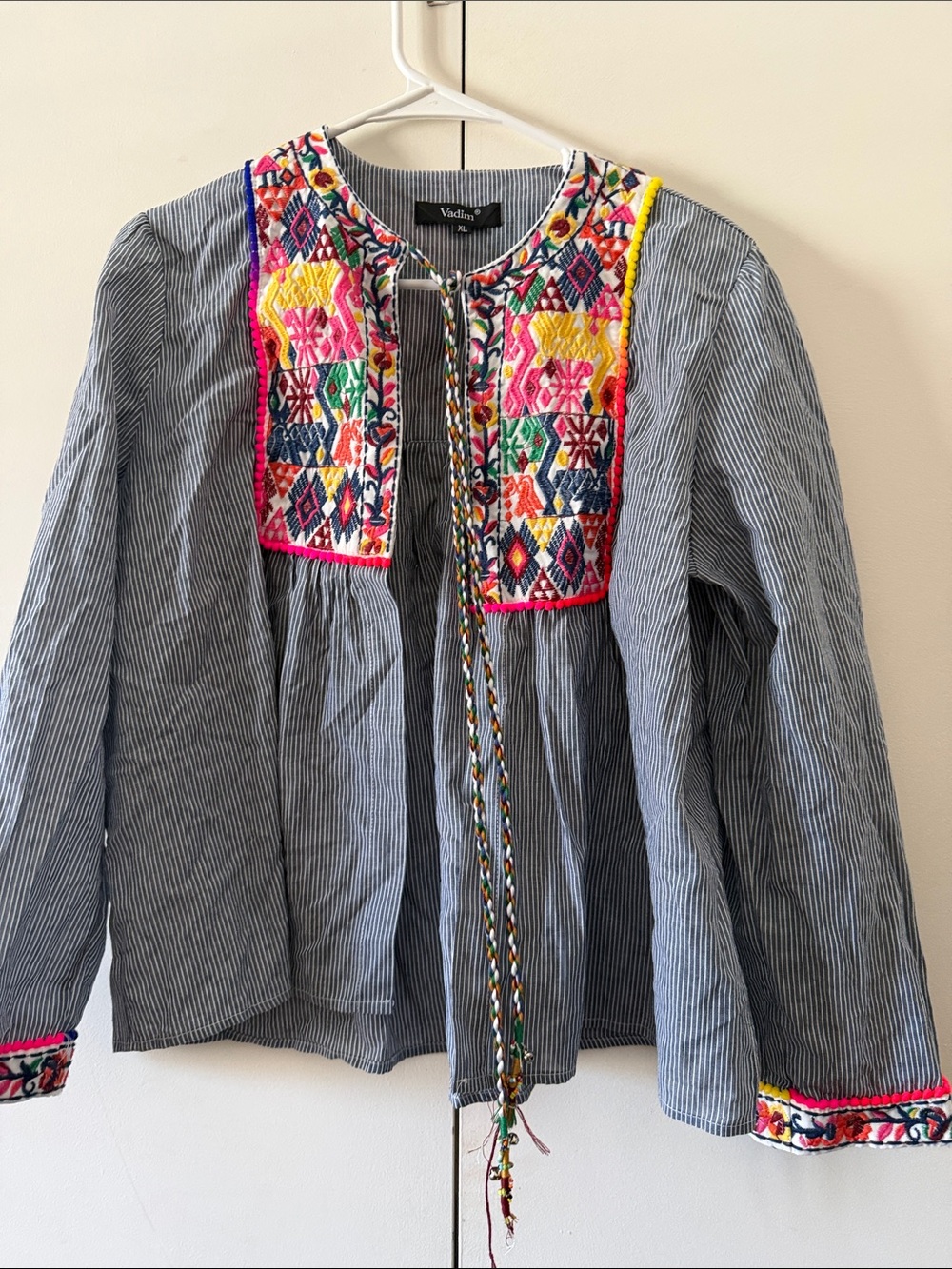 Striped Embroidered Boho Jacket in Blue